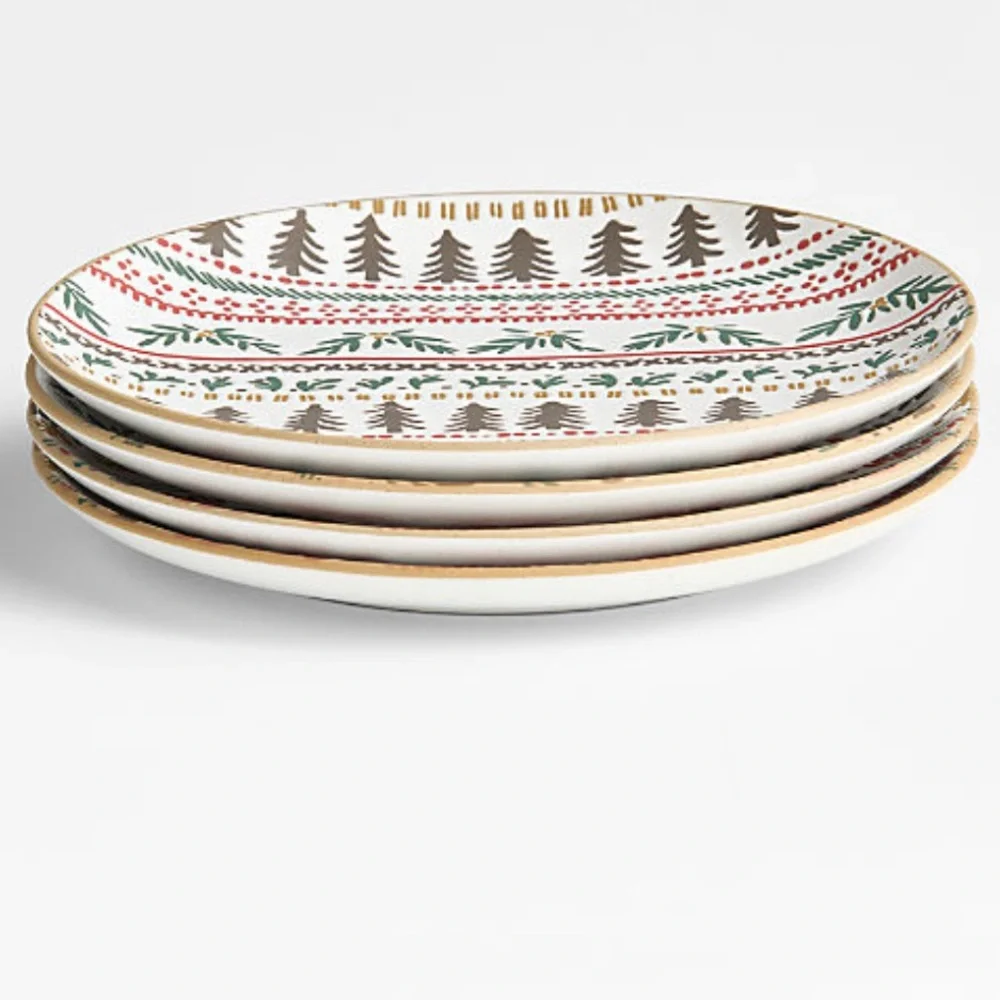 New! Crate&Barrel Nordic Fair Isle Stoneware Salad Plates, Set of 4